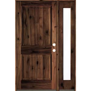 50 in. x 80 in. Knotty Alder Square Top Left-Hand/Inswing Clear Glass Red Mahogany Stain Wood Prehung Front Door w/RFSL