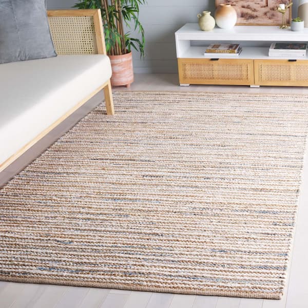 Cape Cod 6 ft. x 6 ft. Natural/Light Blue Striped Abstract Square Area Rug