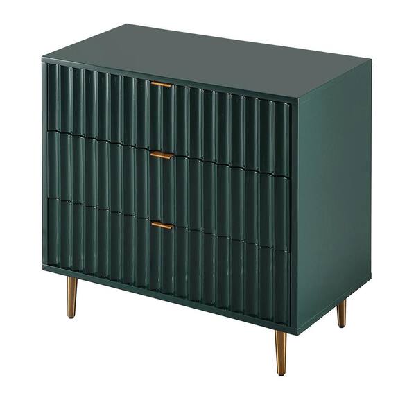 Boyel Living Green Vertical pattern High Gloss 3-Drawer Storage Accent Chest of Drawers with Golden Stands