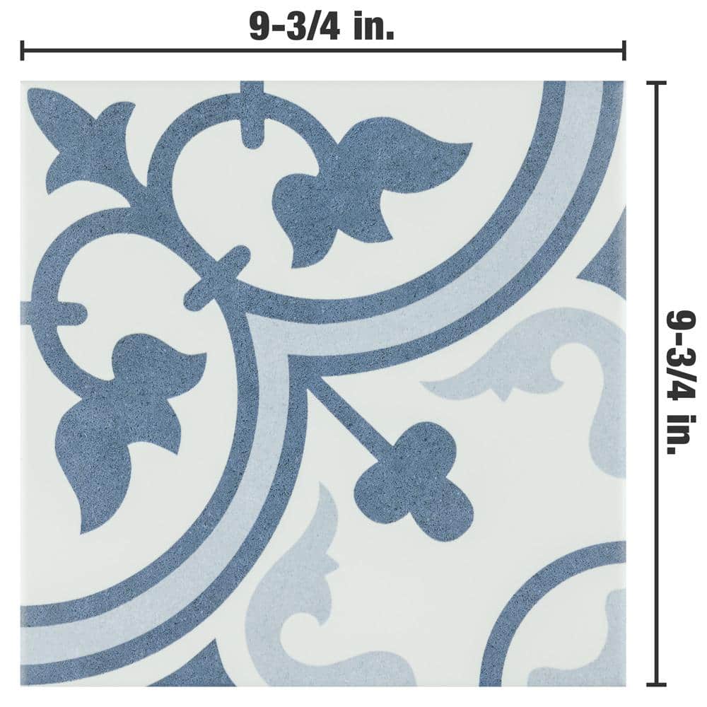 Arte 10" x 10" Blue and White Porcelain Patterned Tile