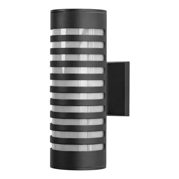 Emeritpro 12 in. 2-Light Black Outdoor Wall Sconce Lights Cylinder Porch Light Modern E26 Outdoor Fixtures Wall Mount for Hallway