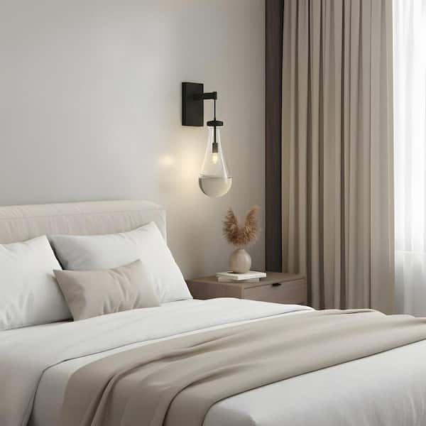 17.7 in. 1-Light Black Modern Raindrop Style Wall Sconce for Bathroom, Living Room, Bedroom, Hallway (2-Pack)