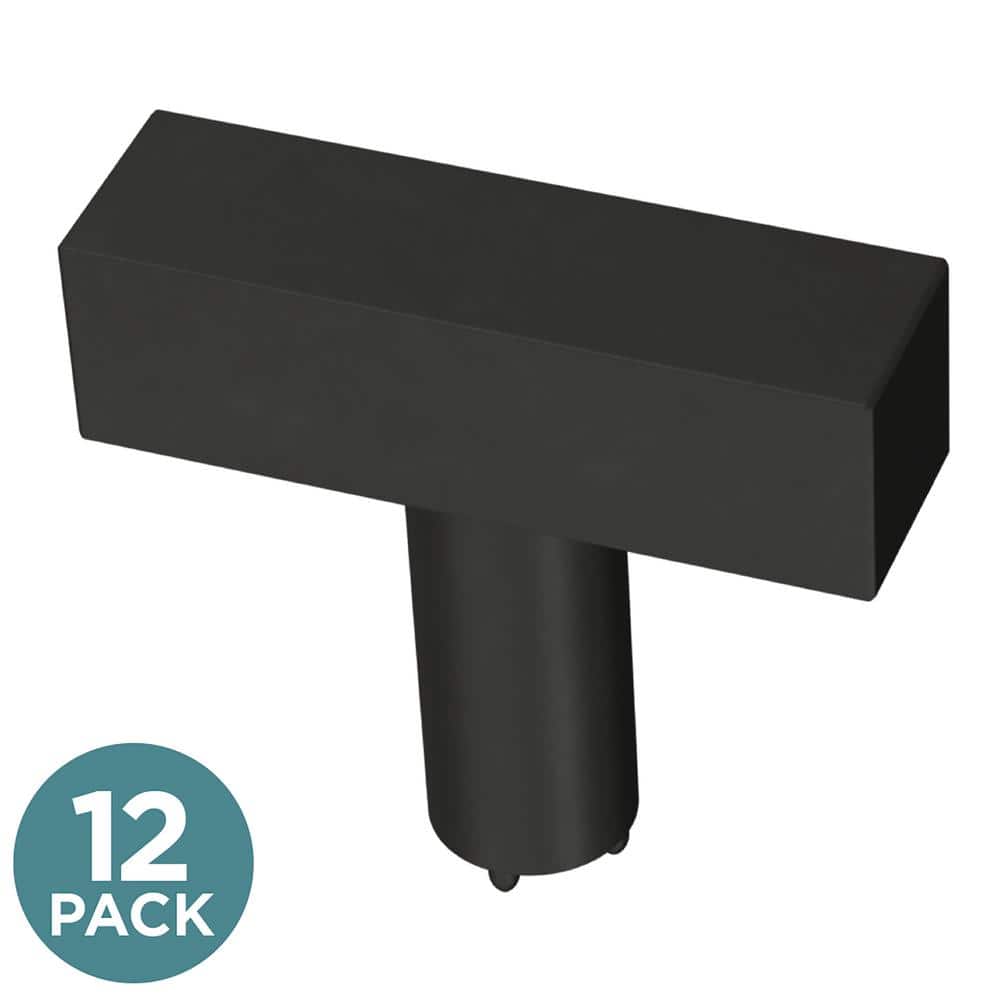 (12-Pack) Square Bar 1-1/2 in. (38 mm) Modern Matte Black T-Shaped Bar Cabinet Knobs price history on PriceWatchPro