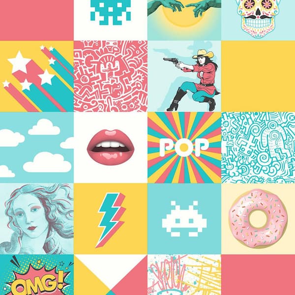 Pop Art Patchwork Multi Color Wallpaper Sample