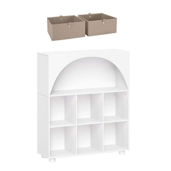 40.38 in. H x 35 in. W White with Taupe Bins MDF Shoe Storage Cabinet