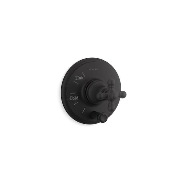 KOHLER Artifacts Rite-Temp Valve Trim With Push-Button Diverter And Cross Handle in Matte Black (Valve Not Included)