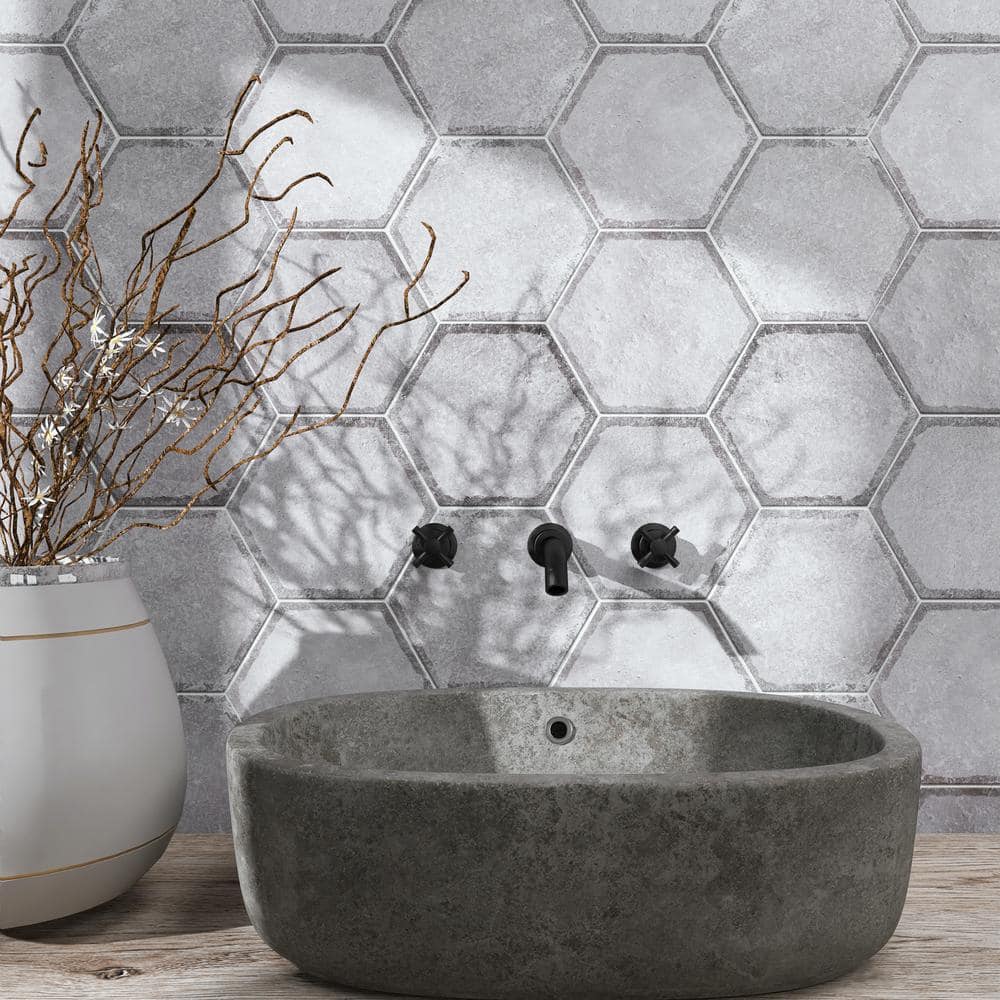 Décor Gray Hexagon Porcelain Wall & Floor Tile