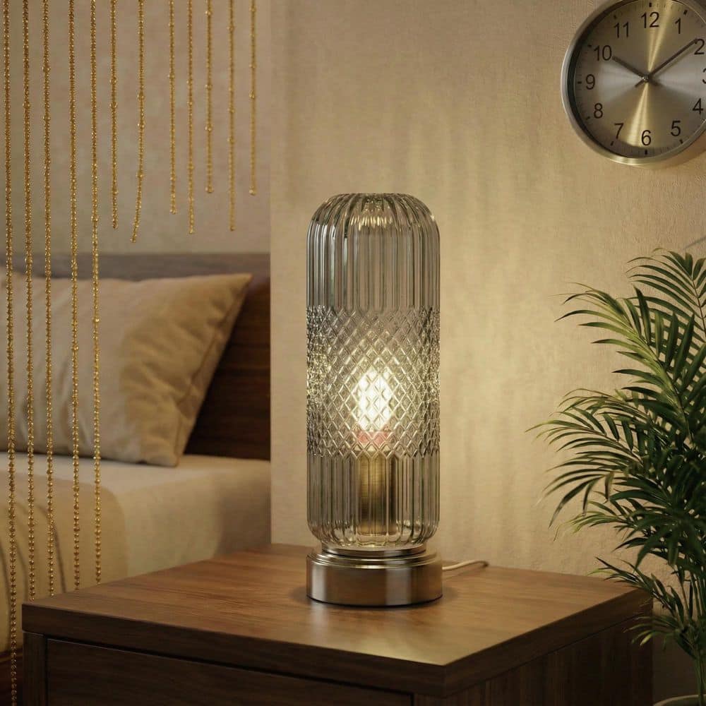 11.61 in. Touch Dimmable Smoke-gray Glass Table Lamp with Antique Bronze Base and E12 Lamp Holder for bedroom price history on PriceWatchPro