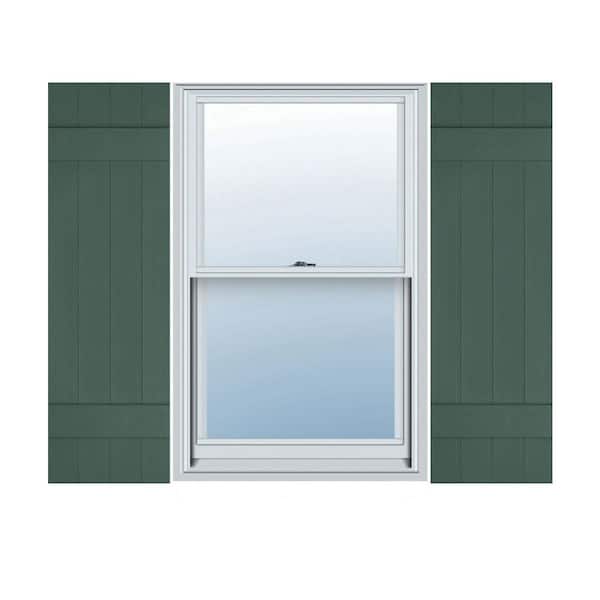 Ekena Millwork 14 in. x 39 in. Lifetime Vinyl Standard Four Board Joined Board and Batten Shutters Pair Forest Green