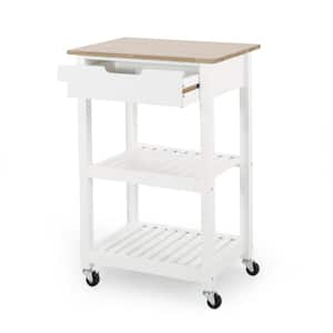 White Wood Kitchen Cart with Cabinets