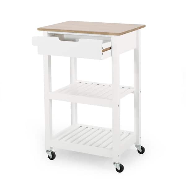Unbranded White Wood Kitchen Cart with Cabinets
