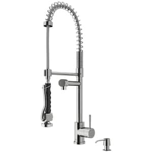 Zurich Single Handle Pull-Down Sprayer Kitchen Faucet Set with Soap Dispenser in Stainless Steel