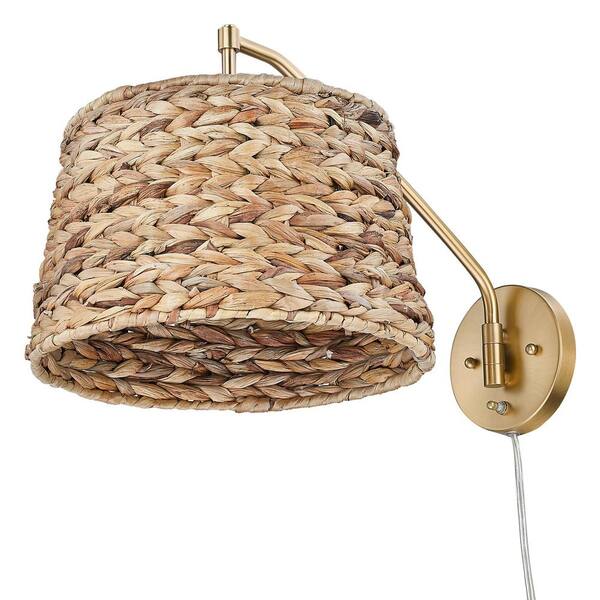 Golden Lighting - Ryleigh 1-Light Swing Arm in Brushed Champagne Bronze with Woven Sweet Grass