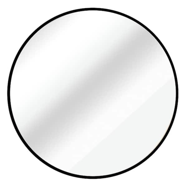 Miscool Thi 16 in. W x 16 in. H Modern Round Aluminum Framed Wall Bathroom Vanity Mirror in Black