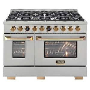 48 in. 6.7 cu.ft. 8-Burners Dual Fuel Range Natural Gas in Stainless Steel with Gold Accents and Digital Dial Thermostat