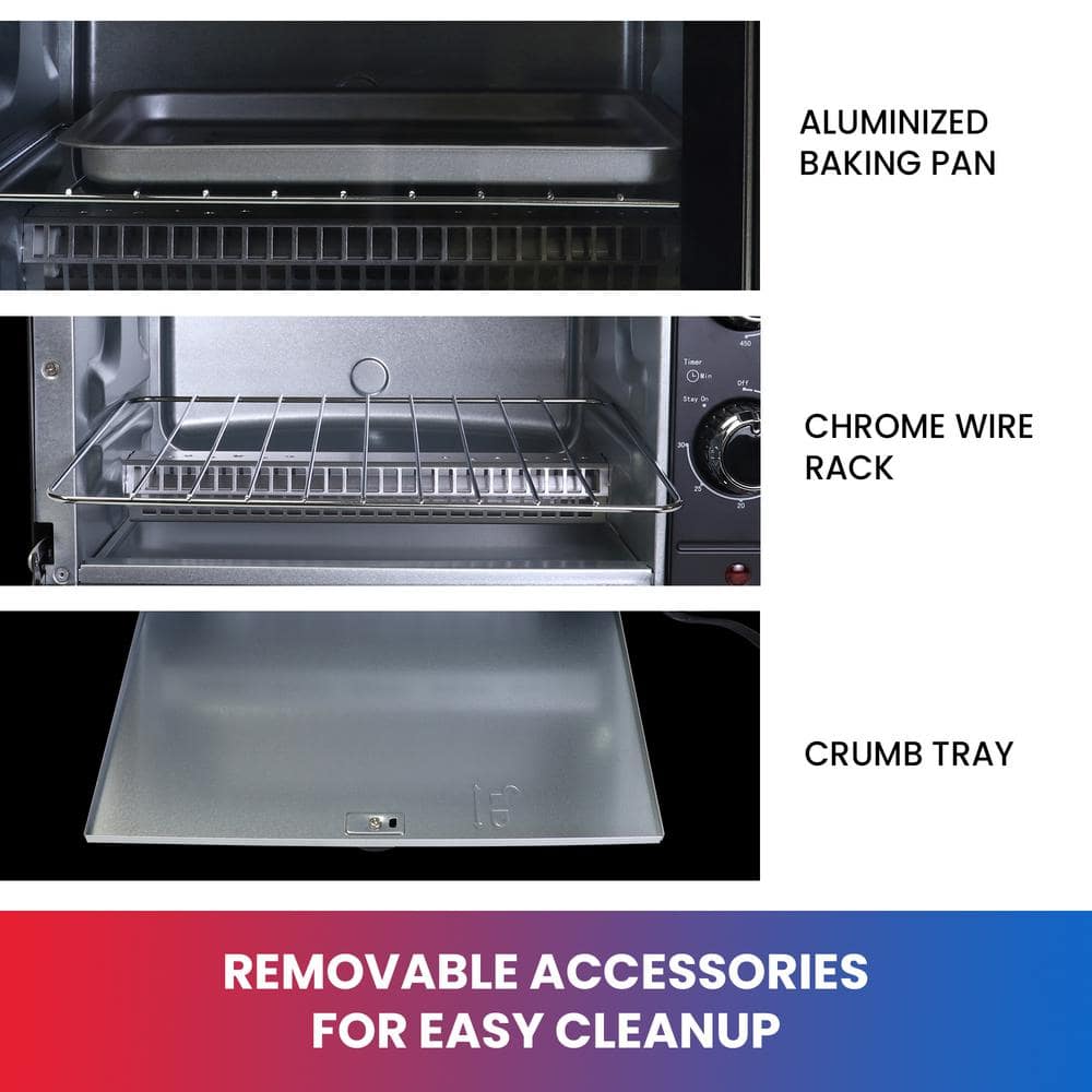 Compact Black Stainless Steel 4-Slice Convection Toaster Oven