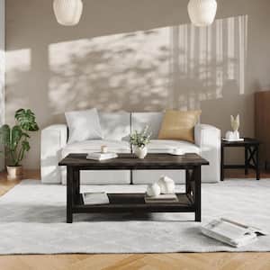 Jasper 47.25 in. in Dark Gray Rectangle Wood Coffee Table with Traditional X-Frame Design and Lower Shelf