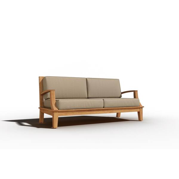 Unbranded Eliane Teak Outdoor Couch with Sunbrella Cushion in Fawn