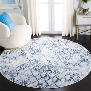 Amelia Gray/Navy Doormat 3 ft. x 3 ft. Abstract Diamond Round Area Rug