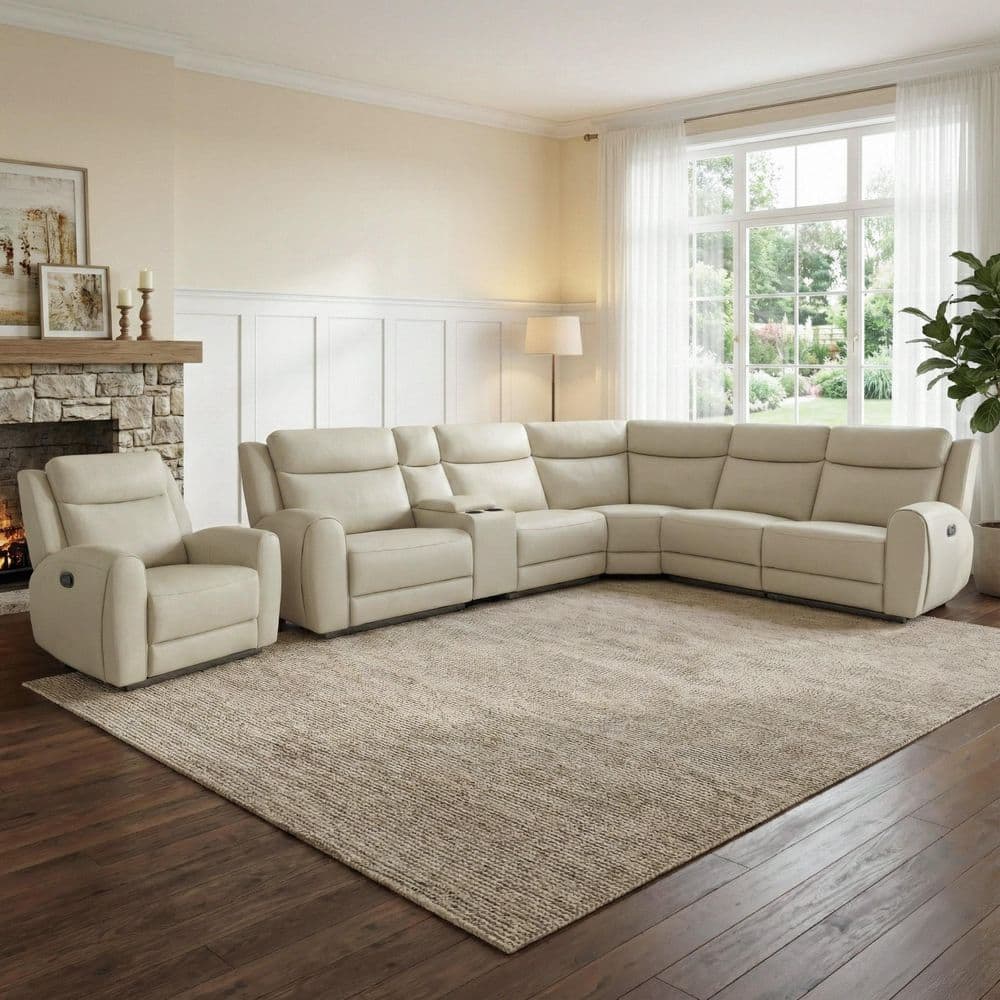 Miranda 2-Piece Beige Top Grain Leather Manual Reclining Sectional With Chair Living Room Set price history on PriceWatchPro