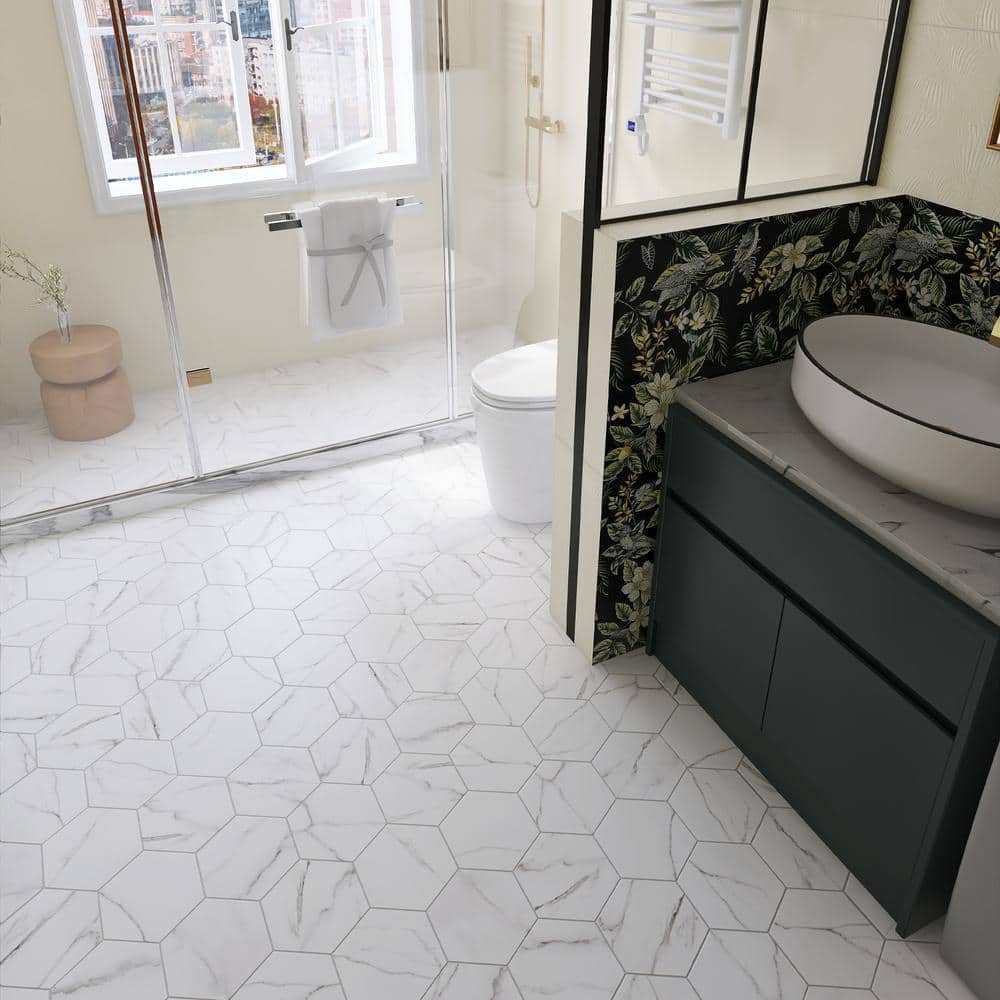 Elegance White Hexagon Porcelain Tile with Marble Look