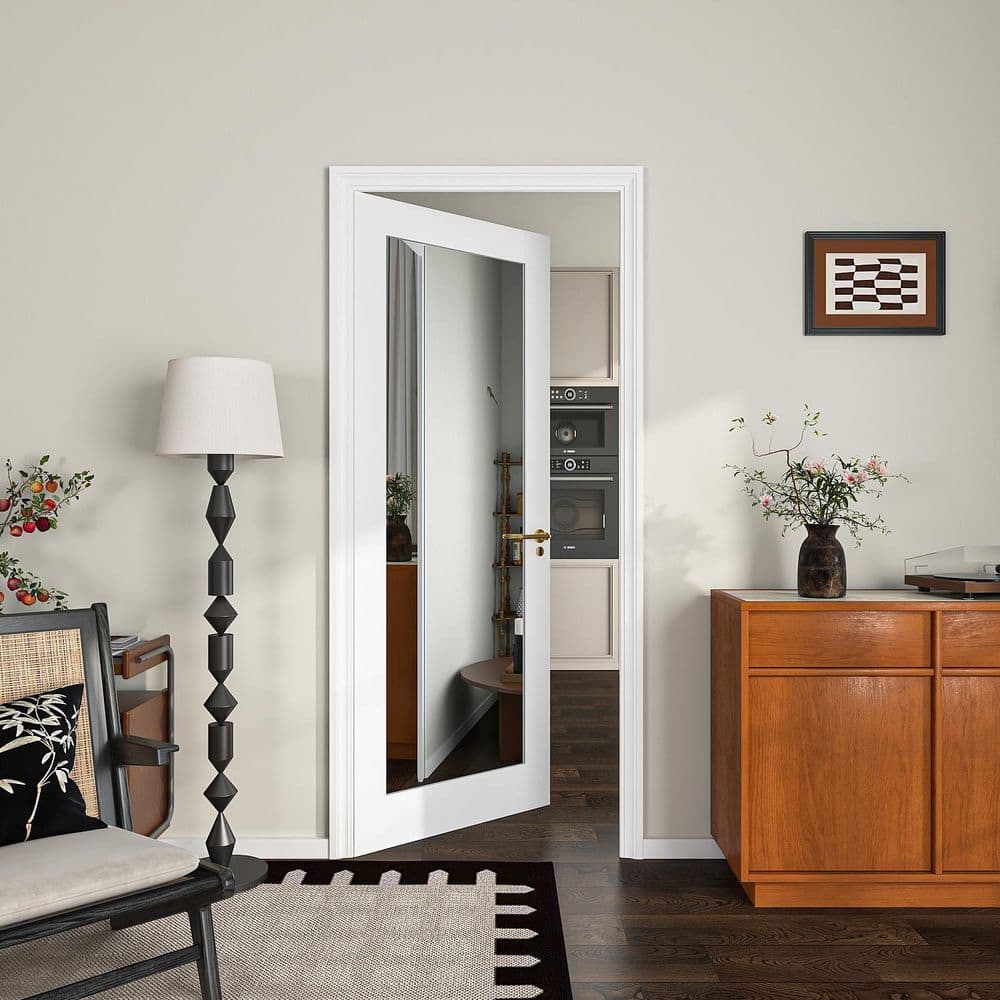 30 in. x 80 in. 1-Lite White Interior Mirror Door with Tempered Glass Mirror Panel Solid Wood Core MDF Slab Door price history on PriceWatchPro