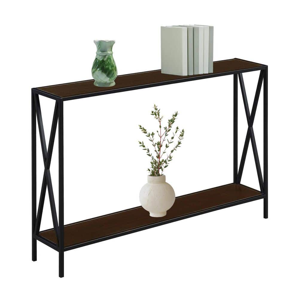 Tucson 48" Espresso and Black Metal Console Table with Shelf