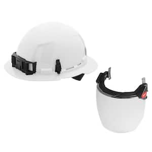 BOLT White Type 1 Class E Full Brim Non Vented Hard Hat with 4 Point Ratcheting Suspension W/BOLT Clear Full Facesheild
