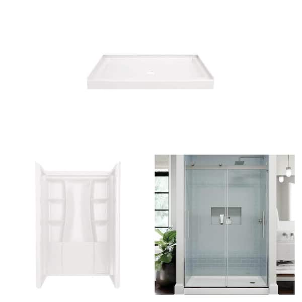 Classic 500 48 in. x 34 in. Shower Pan, 48 in. x 34 in. 3-Piece Shower Surround, and 47-3/8 in. Sliding Door Combo
