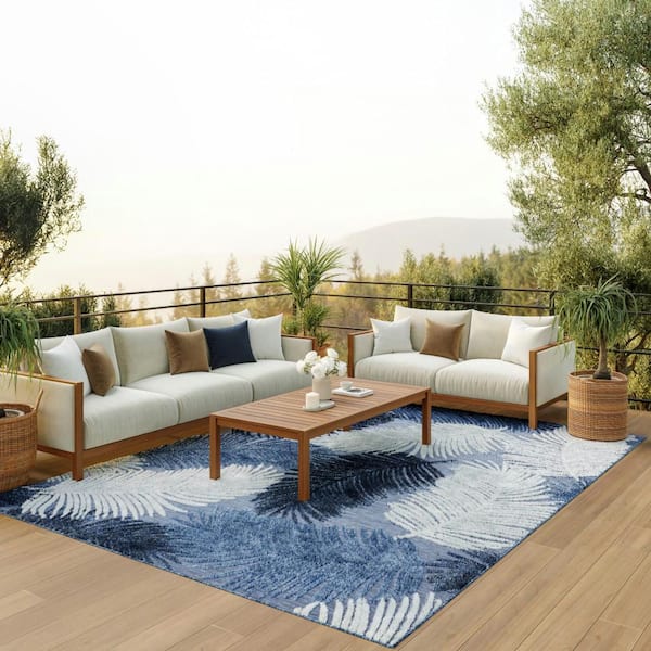 Suncoast 9 ft. x 12 ft. Denim Floral Contemporary Area Rug
