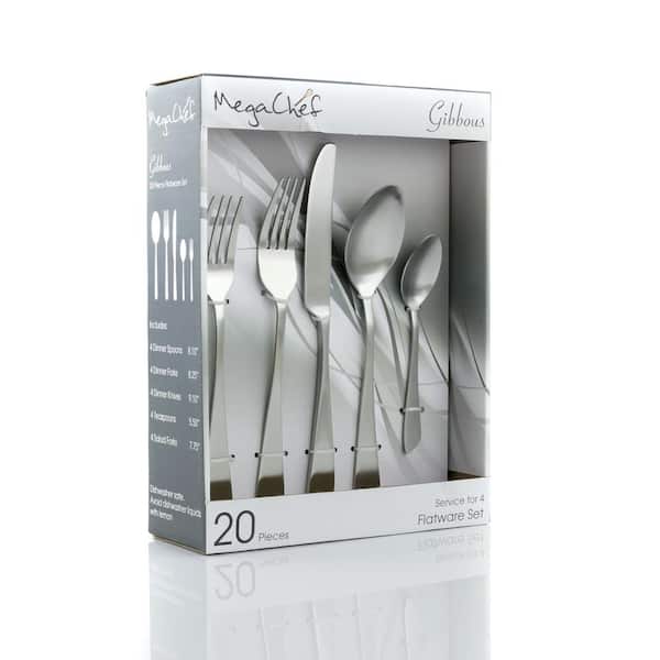 MegaChef Gibbous 20-Piece Silver 18/10 Stainless Steel Flatware Set, Service for 4