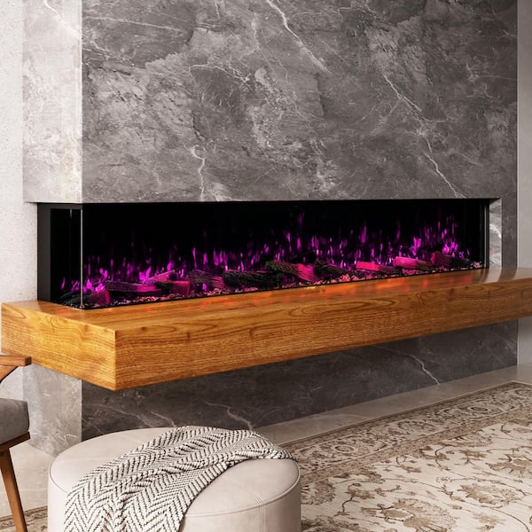 3-Sided Electric Fireplace, 3000W 88 in. Smart WiFi Electric Fireplace Insert with Crackling Sound, RGB LED Flame Colors