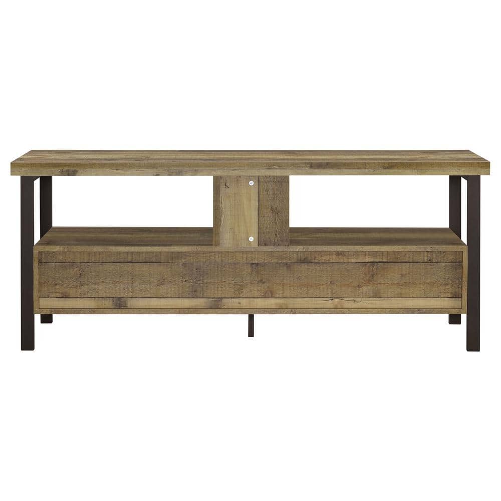 Transitional Weathered Pine and Black 59" TV Console with Cabinet