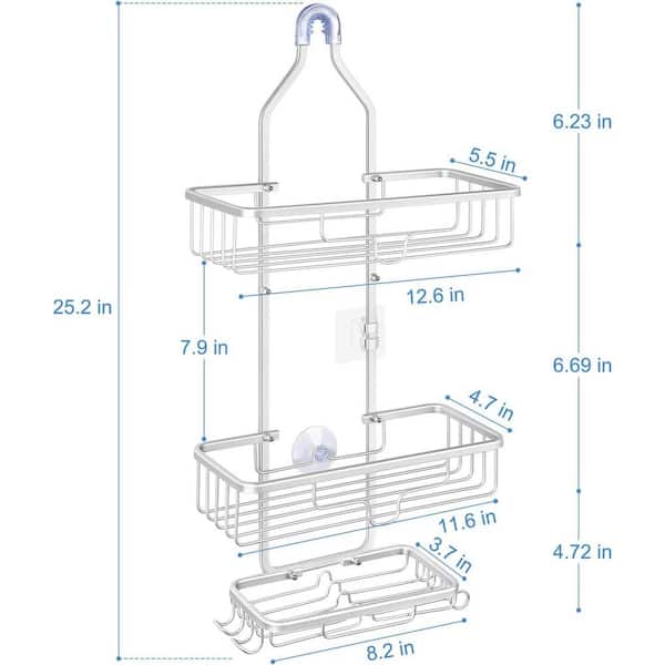 Over Head Shower Caddy Basket with Hooks, 3 Layers Bathroom