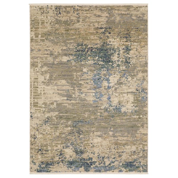 AVERLEY HOME Solano Beige/Blue 10 ft. x 13 ft. Modern Abstract Wool Nylon Blend Fringe-Edge Indoor Area Rug