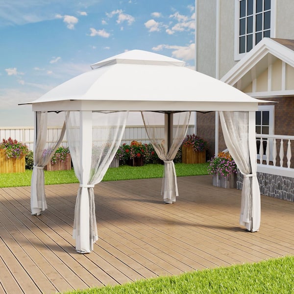 11 ft. x 11 ft. Pop-Up Steel Gazebo with Vented Double Roof, Mosquito Netting, and Carry Bag