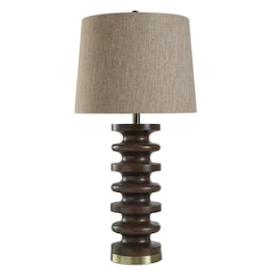 32.5 in. Brass Candlestick Task And Reading Table Lamp for Living Room with Brown Cotton Shade