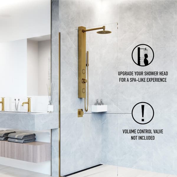 Gardenia 39 in. H x 4 in. W 2-Jet Shower Panel System with Round Head and Hand Shower Wand in Matte Brushed Gold