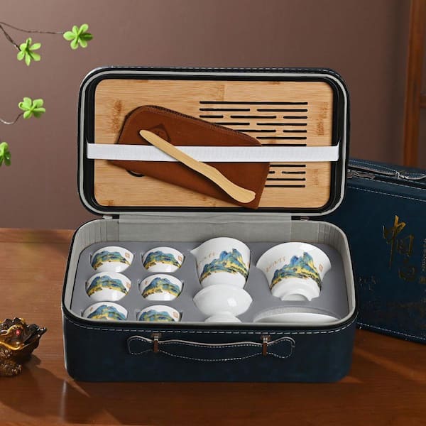 JFVKAF Portable Chinese Kung Fu Tea Set with Gaiwan, 6-Cups