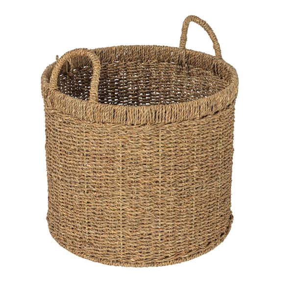 Natural Round Seagrass Decorative Basket with Handles