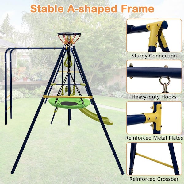 Swing Big 3枚セット Gymax 660 lbs. Kids Metal Swing Set for Backyard 7-in-1
