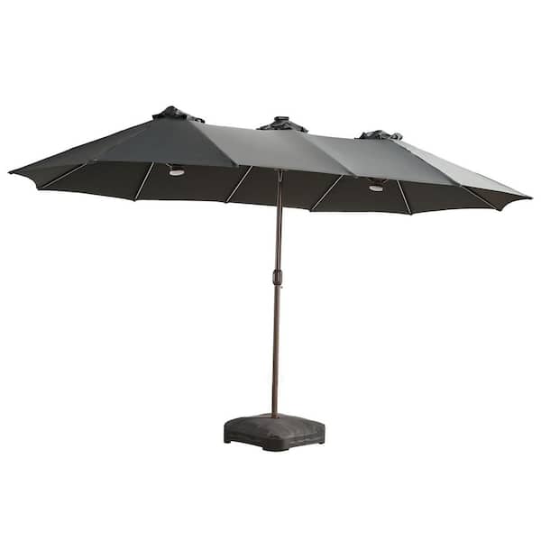 Peony 14.5 ft. Steel Outdoor Market Patio Umbrella Double Sided Umbrella with Base in Dark Gray