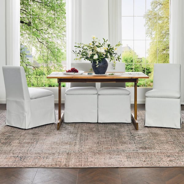 KINWELL Ivory Performance Fabric Slipcover Upholstered Dining Side Chair with Casters (Set of 4)