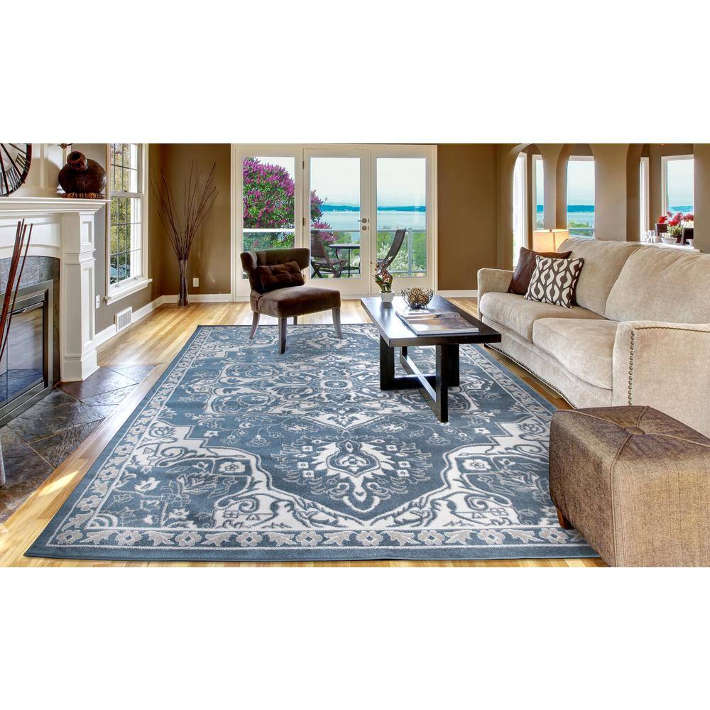 Blue and White Medallion 8' x 10' Synthetic Area Rug