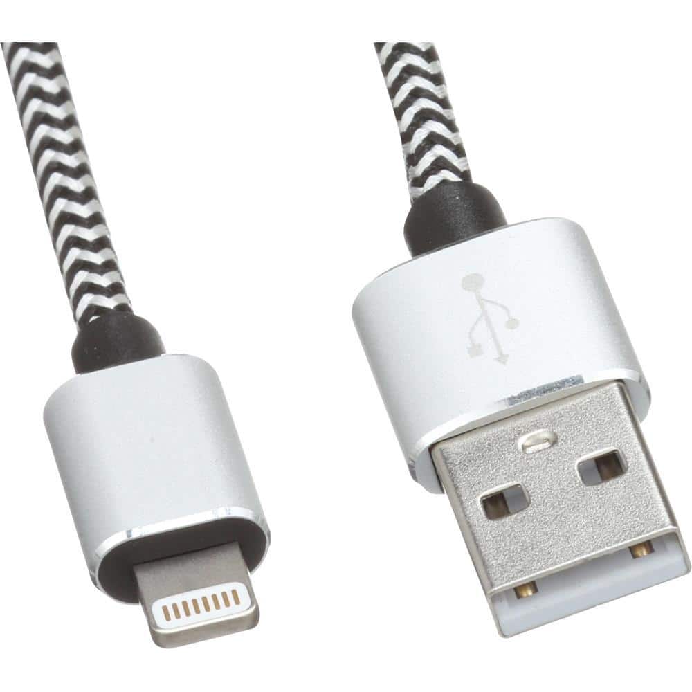 Amertac PM1003U8BB Braided Lightning 8-Pin to USB A Cable, Black, 3' L