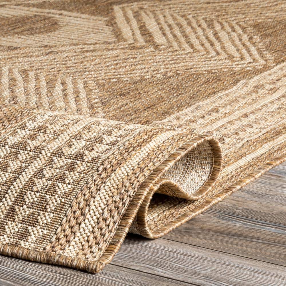 Tribal Geometric Light Brown Indoor/Outdoor Area Rug 7x9