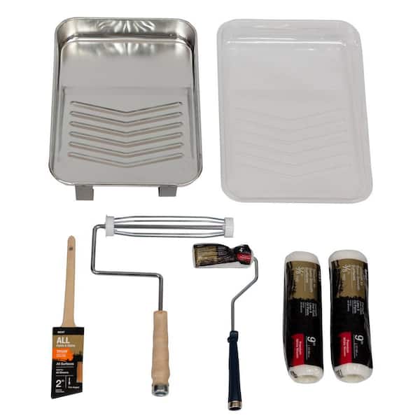 8-Piece Metal Tray/Shed Resistant White Woven Paint Applicator Kit RS 808 -  The Home Depot