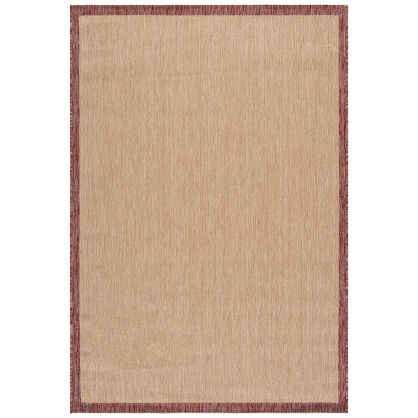 Courtyard 5 x 8 Beige/Red Border Area Rug