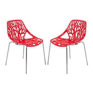 Asbury Modern Stackable Dining Chair With Chromed Metal Legs Set of 2 in Red