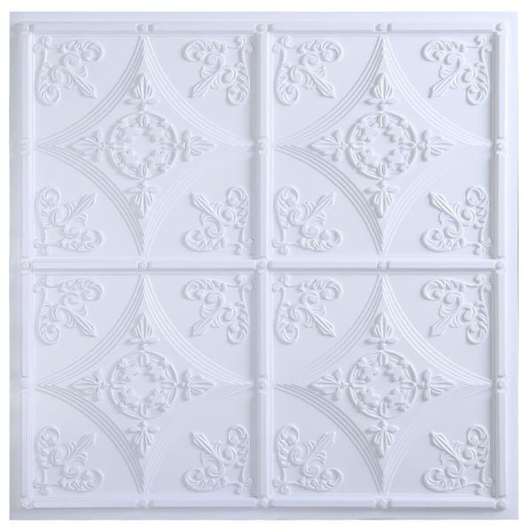 uDecor Basilica 2 ft. x 2 ft. Lay-in or Glue-up Ceiling Tile in White (40 sq. ft. / case)